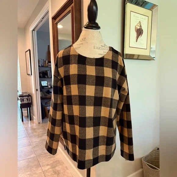 JJill Plaid Black and Tan Women's Sz L - Picture 1 of 6